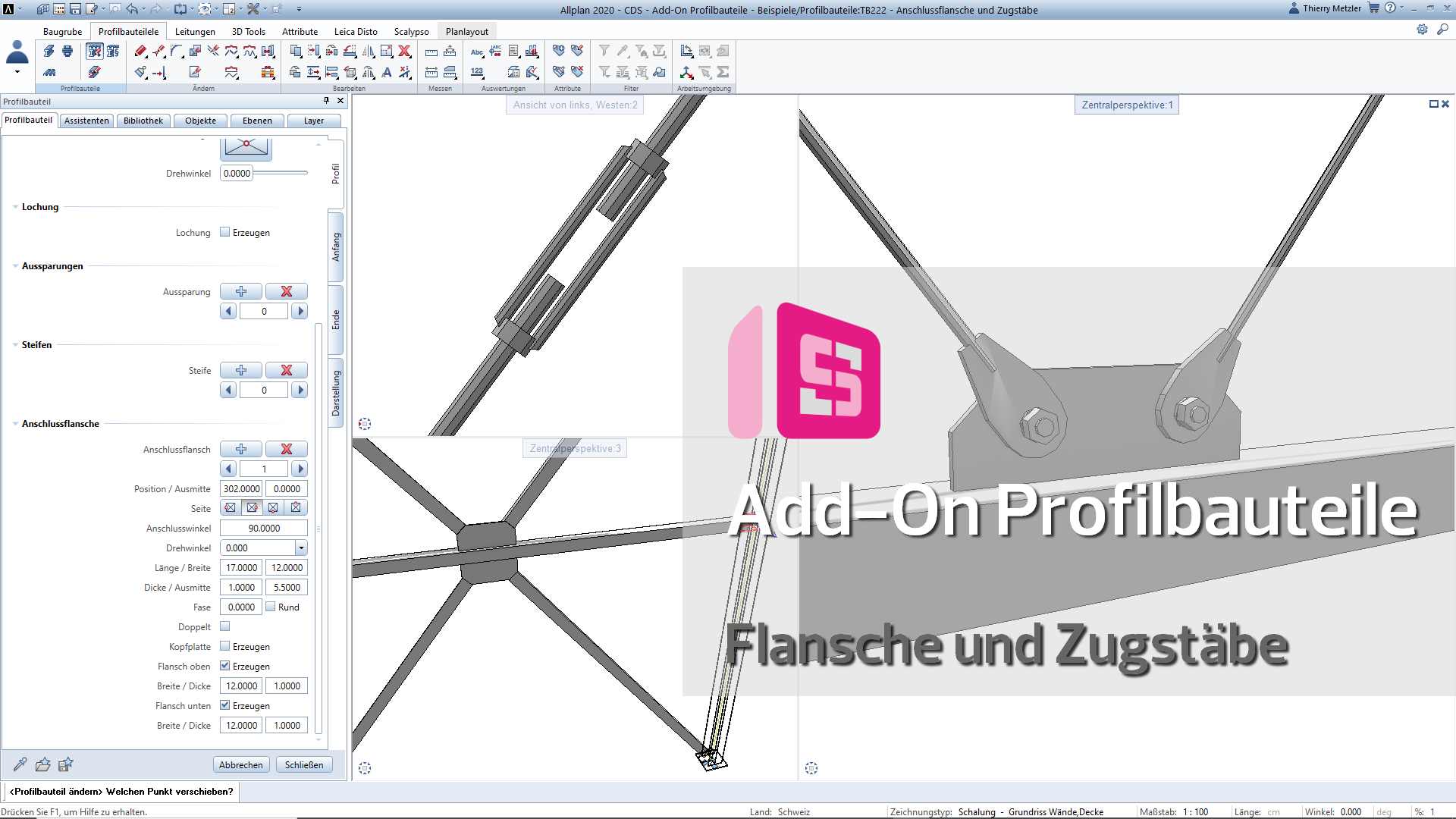 Anschlussflansche und Zugstäbe