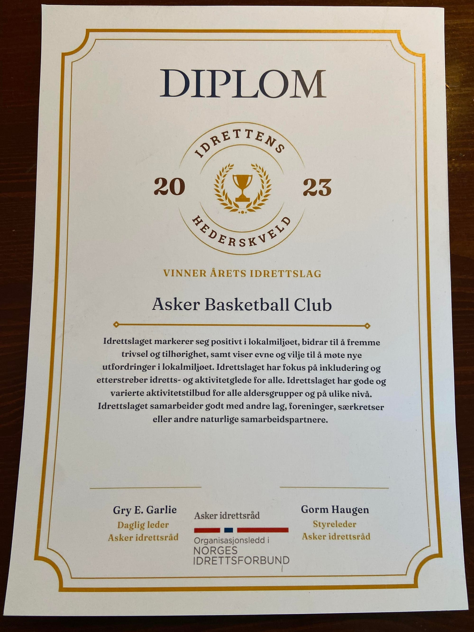 Asker Basketball Club ble årets idrettslag i Asker i 2023