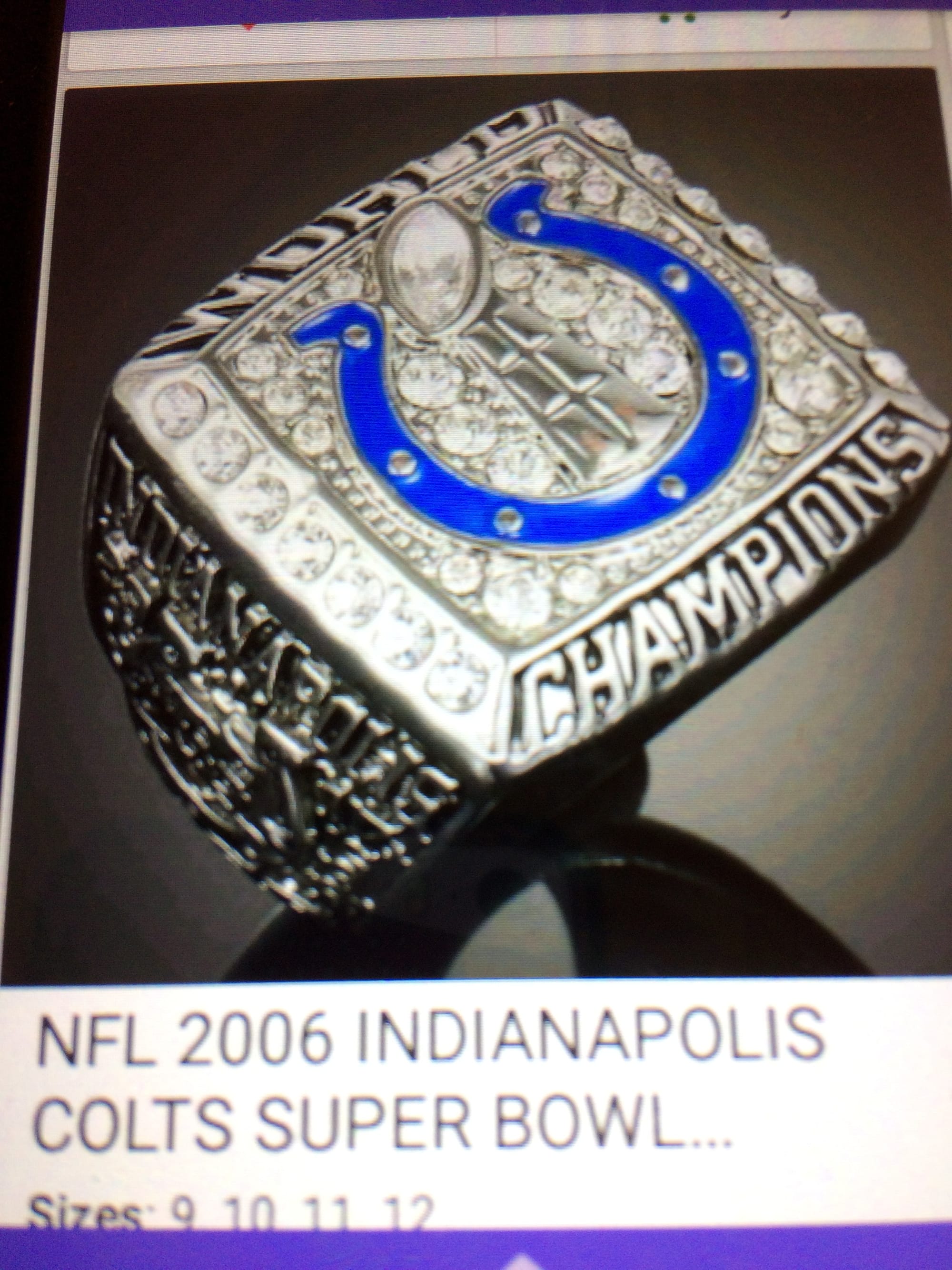 NFL Championship Ring  Indianapolis Colts