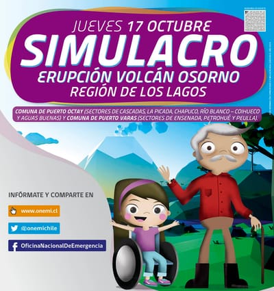 Este jueves 17 de Octubre en Pto Octay y Pto Varas se Realizará Simulacro de Evacuación por Erupción del Volcán Osorno