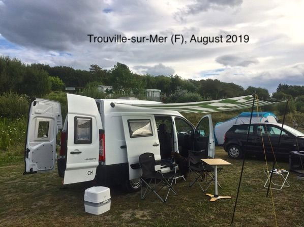 At the camping grounds at Trouville-sur-Mer with the sun-sail built.