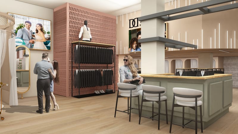 "DIPLOMAT" עיצוב חנות יוקרה לחליפות ואקססוריז לגברים.