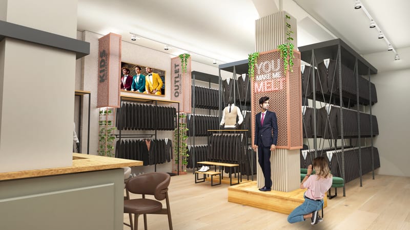 "DIPLOMAT" עיצוב חנות יוקרה לחליפות ואקססוריז לגברים.