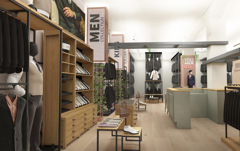 "DIPLOMAT" עיצוב חנות יוקרה לחליפות ואקססוריז לגברים.