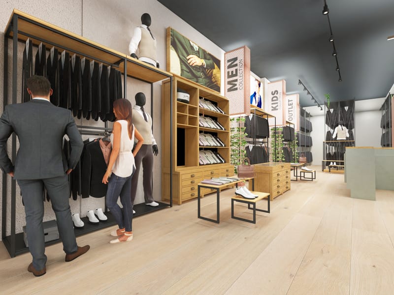 "DIPLOMAT" עיצוב חנות יוקרה לחליפות ואקססוריז לגברים.