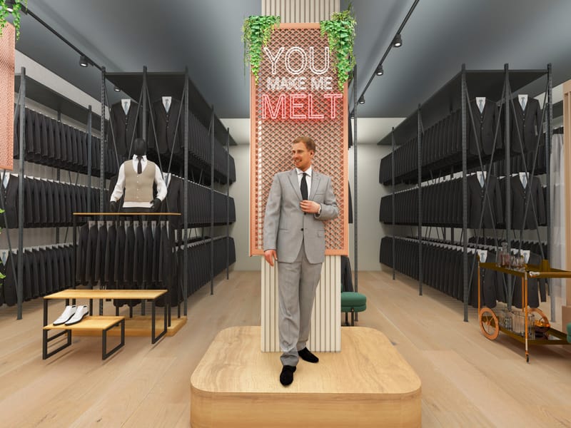 "DIPLOMAT" עיצוב חנות יוקרה לחליפות ואקססוריז לגברים.