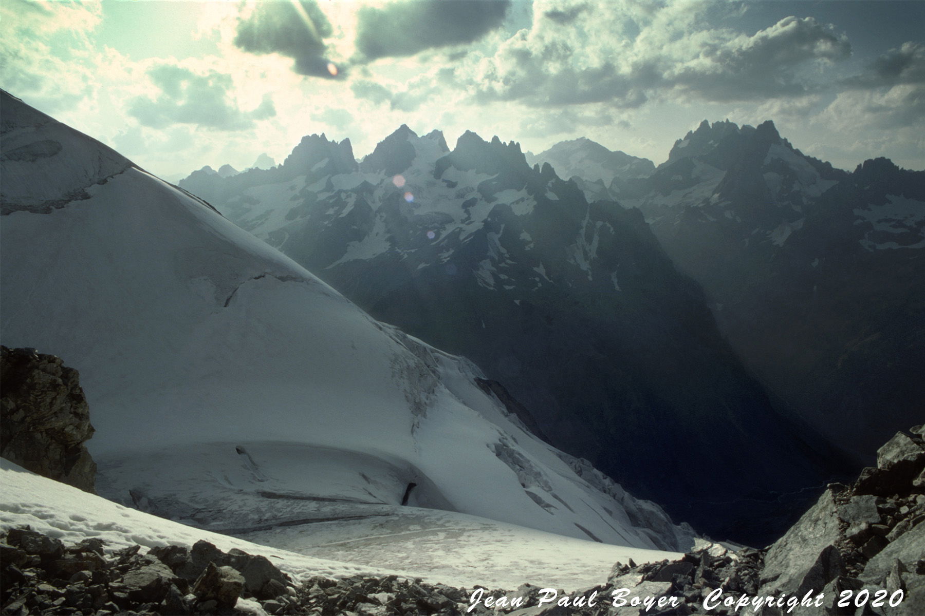 Parc des Ecrins, Pointe Breevort 3765m, Le Râteau 3809m, La Meige 3983m depuis le Pic de Neige Cordier 3614m