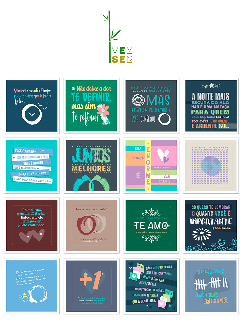 Cartões "Frases Ilustradas" - Leva 01 - Couchê 250g (Envelope de papel reciclado)