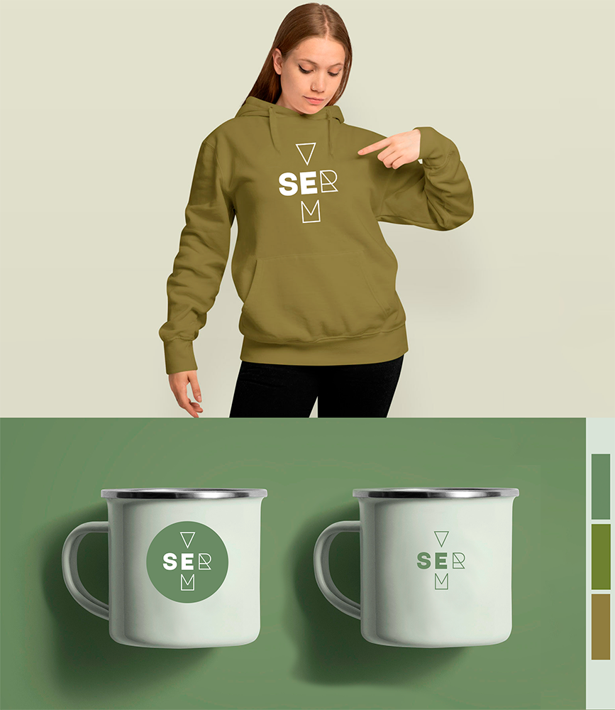 Marca aplicada em blusa de moleton e canecas