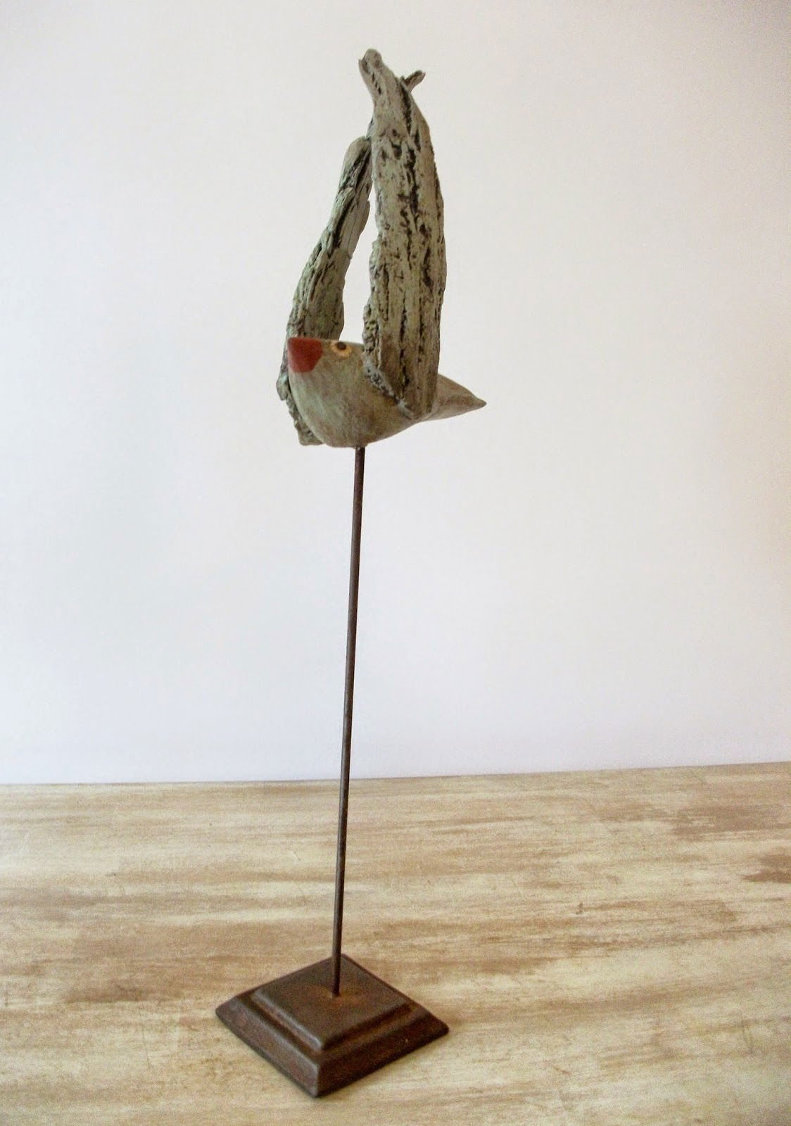 LIGHT BLUE BIRD - Wood, Tree Bark and Nails (2014) Measurements: 20cm 8cm 45cm SOLD