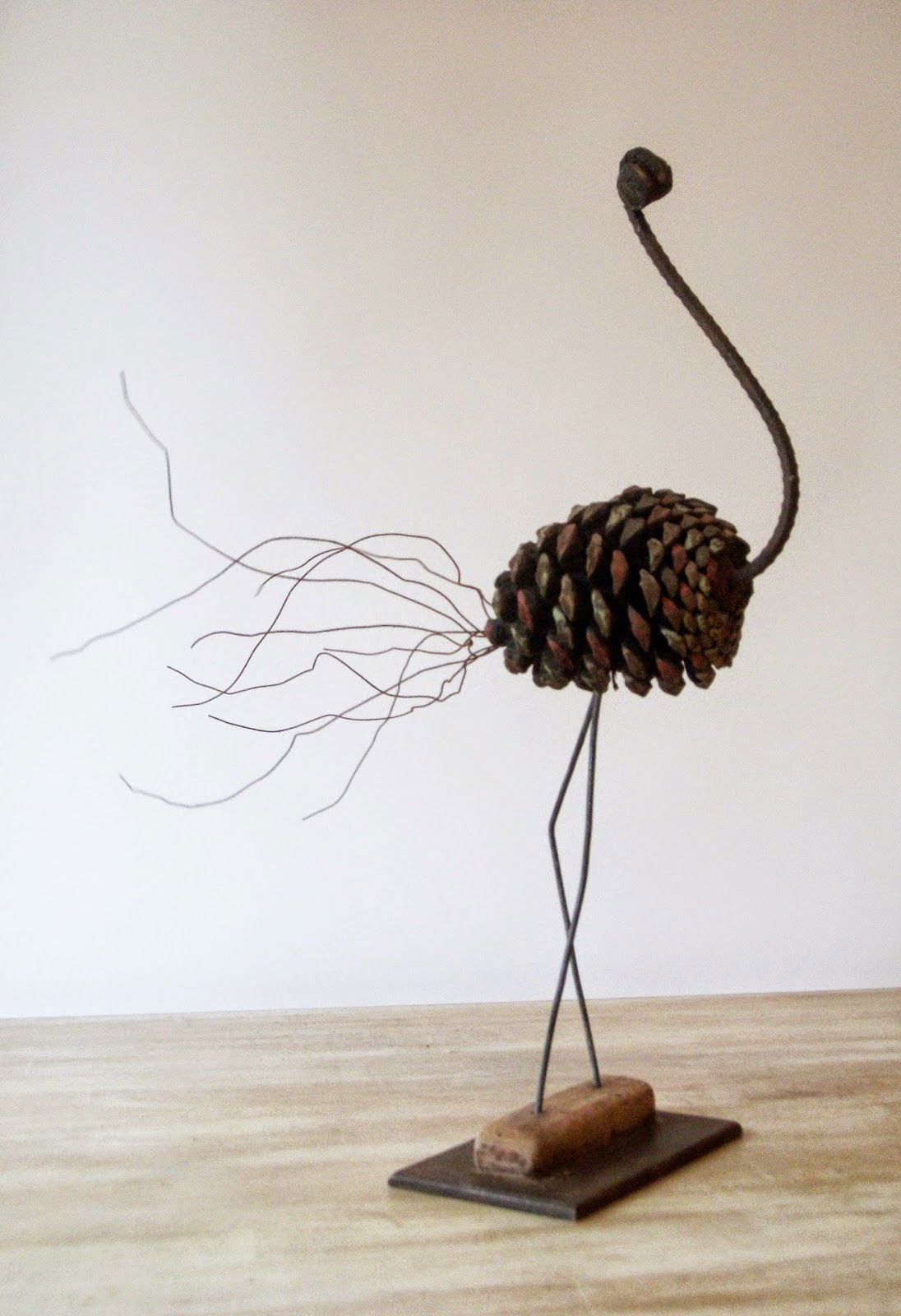 BIRD PINEAPPLE COLORS - Pineapple, wood, wire and studs 2014 Measurements; 40cm 15cm 45cm SOLD