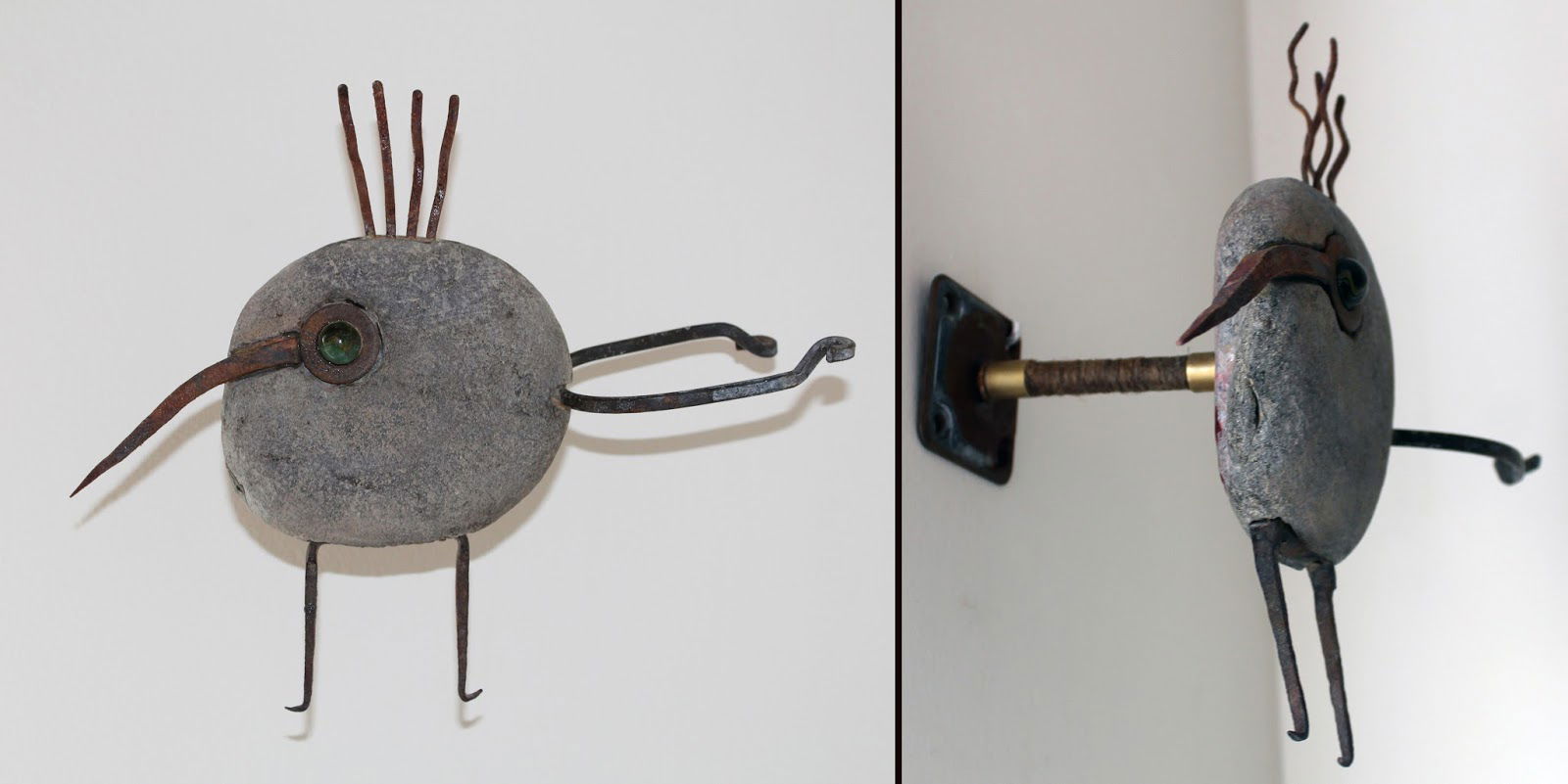 PÁJARO PIEDRA CON SOPORTE PARA PARED