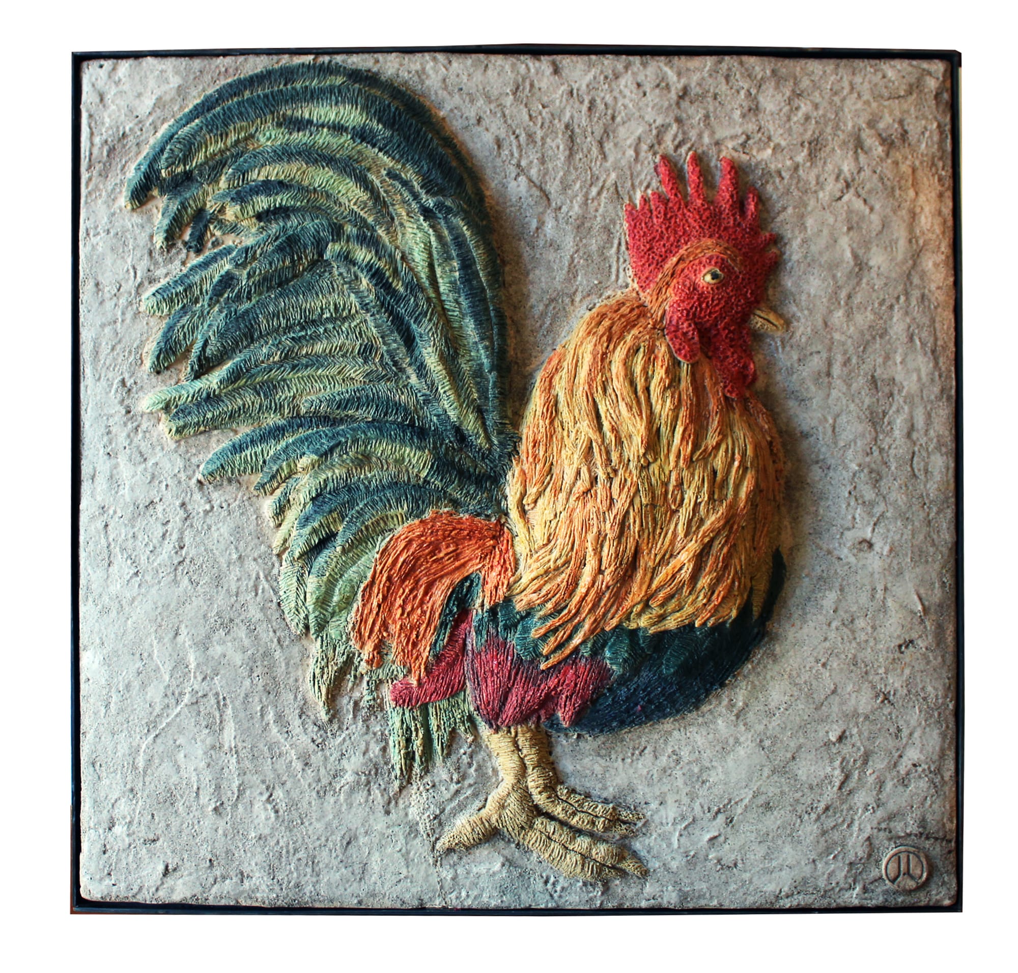 THE ROOSTER - Ceramic on iron frame 2020 Measurements: 47cm 47cm 7cm