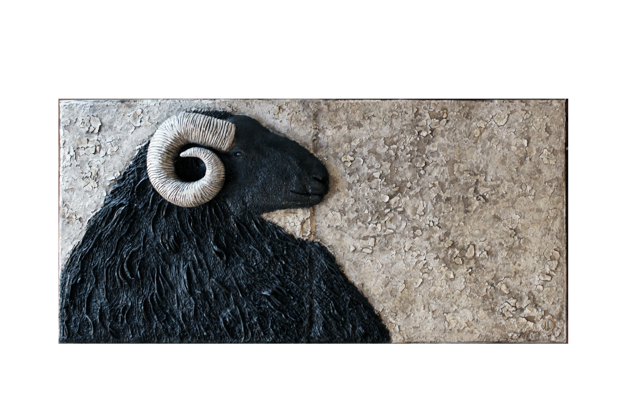 BLACK RAM - Ceramic on iron frame 2020 Measurements: 94cm 46cm 11cm