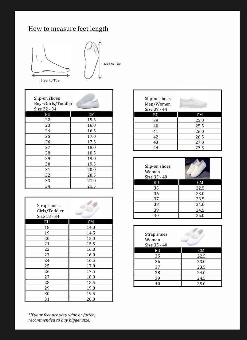 Shoe sizes