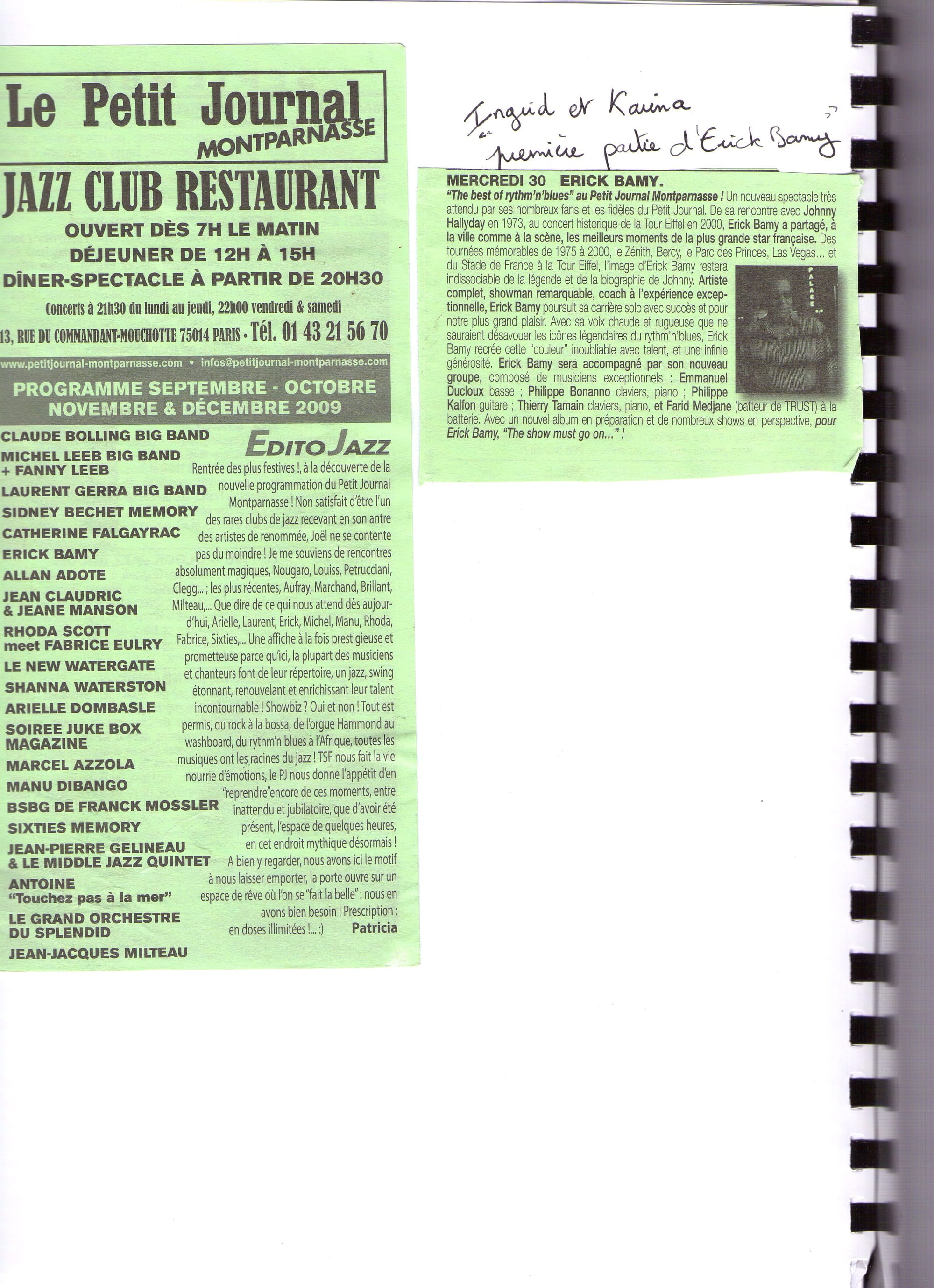 petit journal Montparnasse 2009 première partie du spectacle avec karina