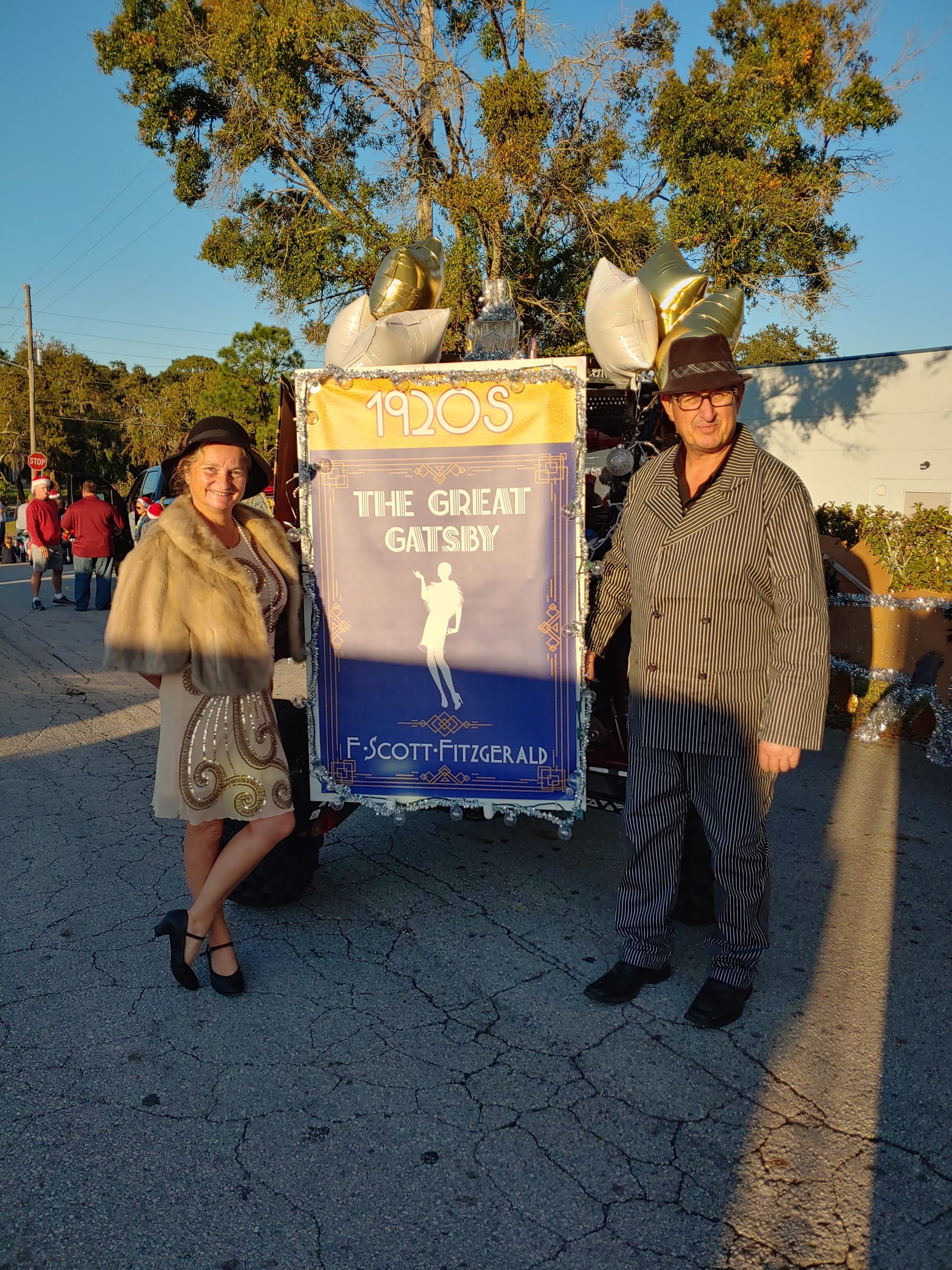 Holiday Parade golf cart representing 1920s - Jayne and Graham Brewin