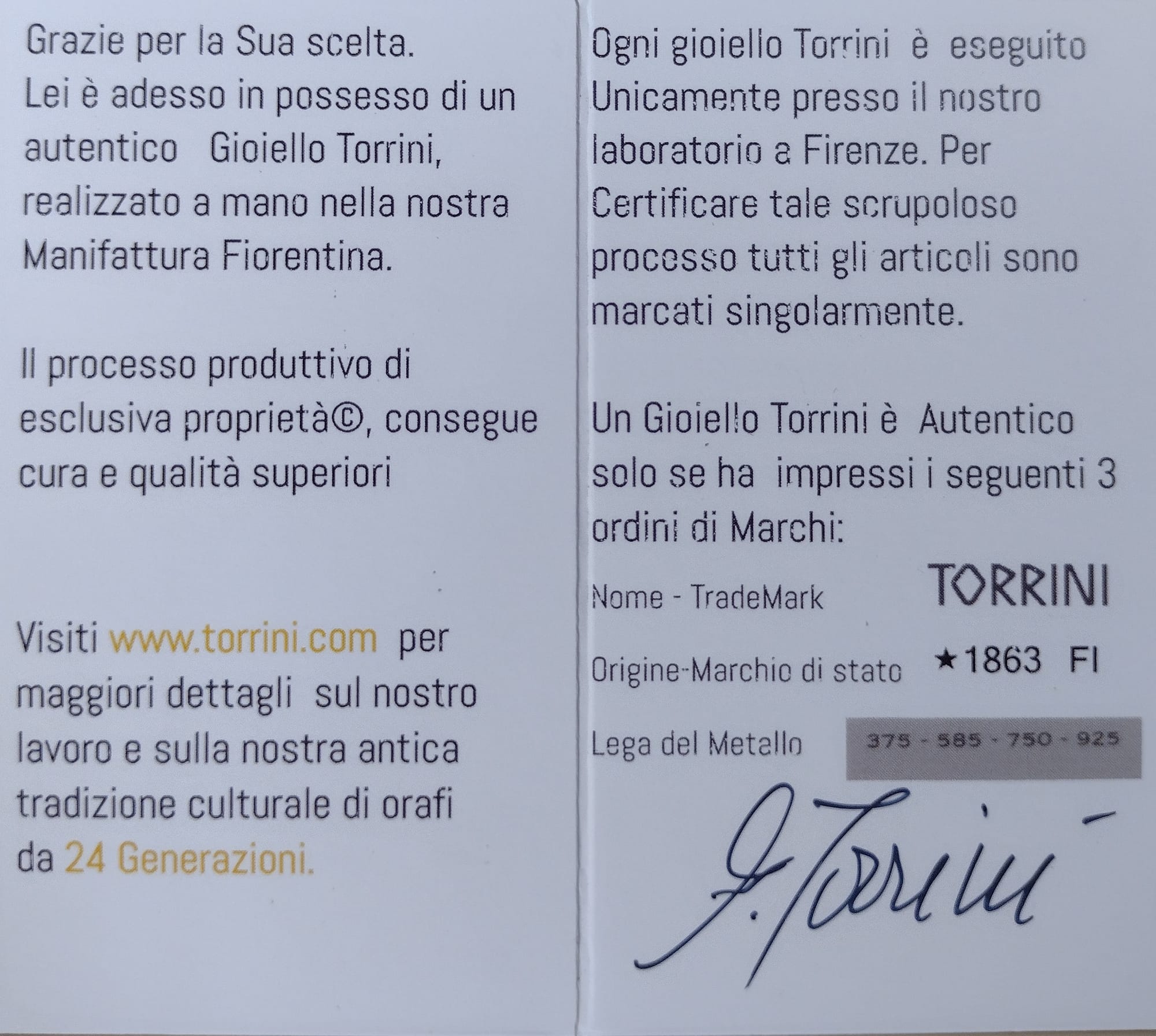 Interno del certificato Ufficiale "Piccolo" - in corso -