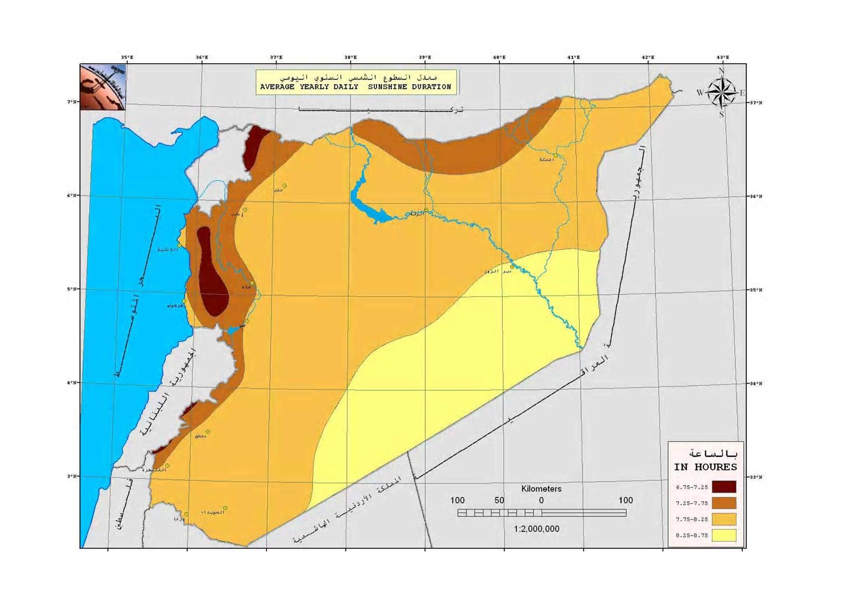خريطة السطوع الشمسي في سوريا