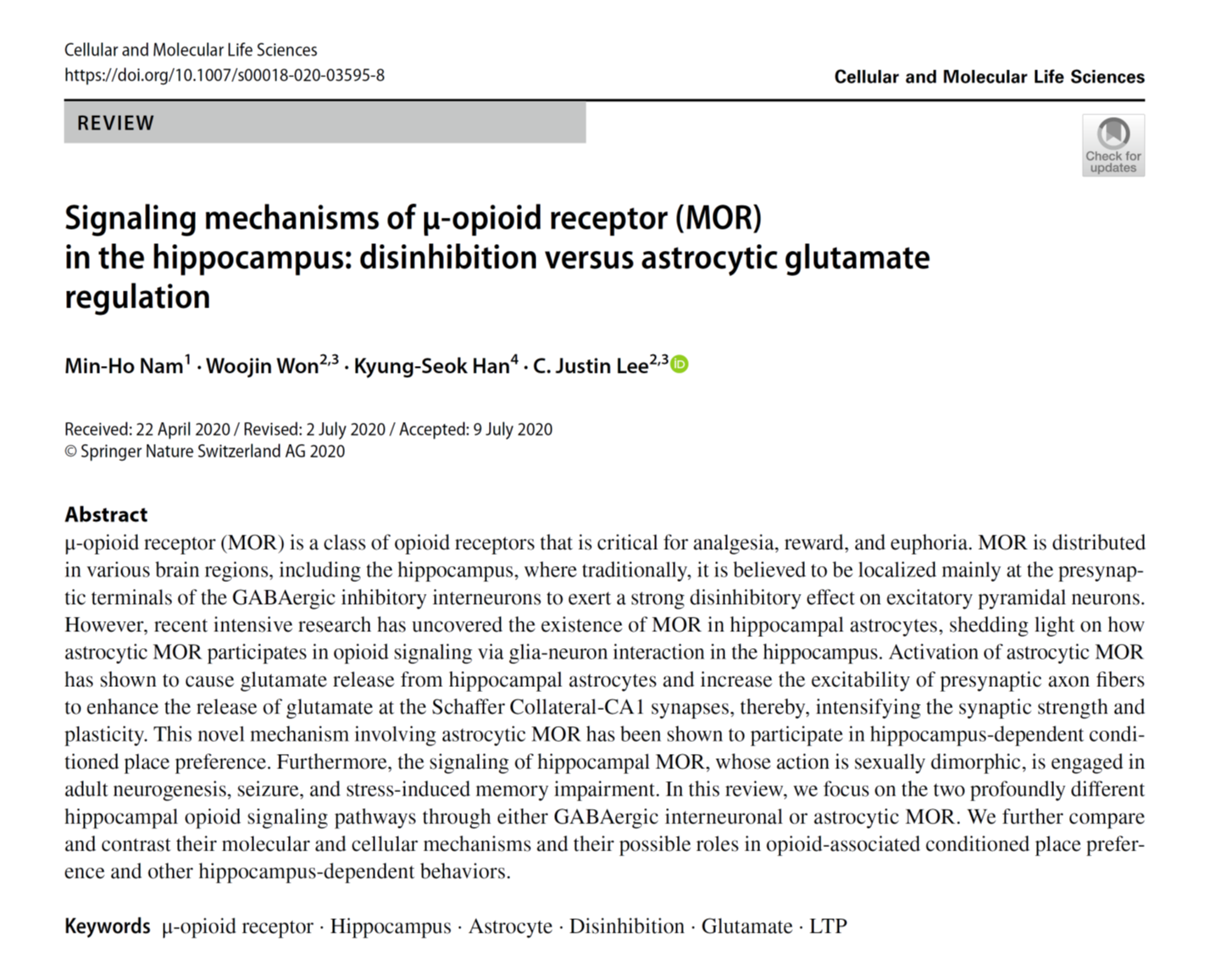 A review paper is accepted from Cellular and Molecular Life Sciences!!