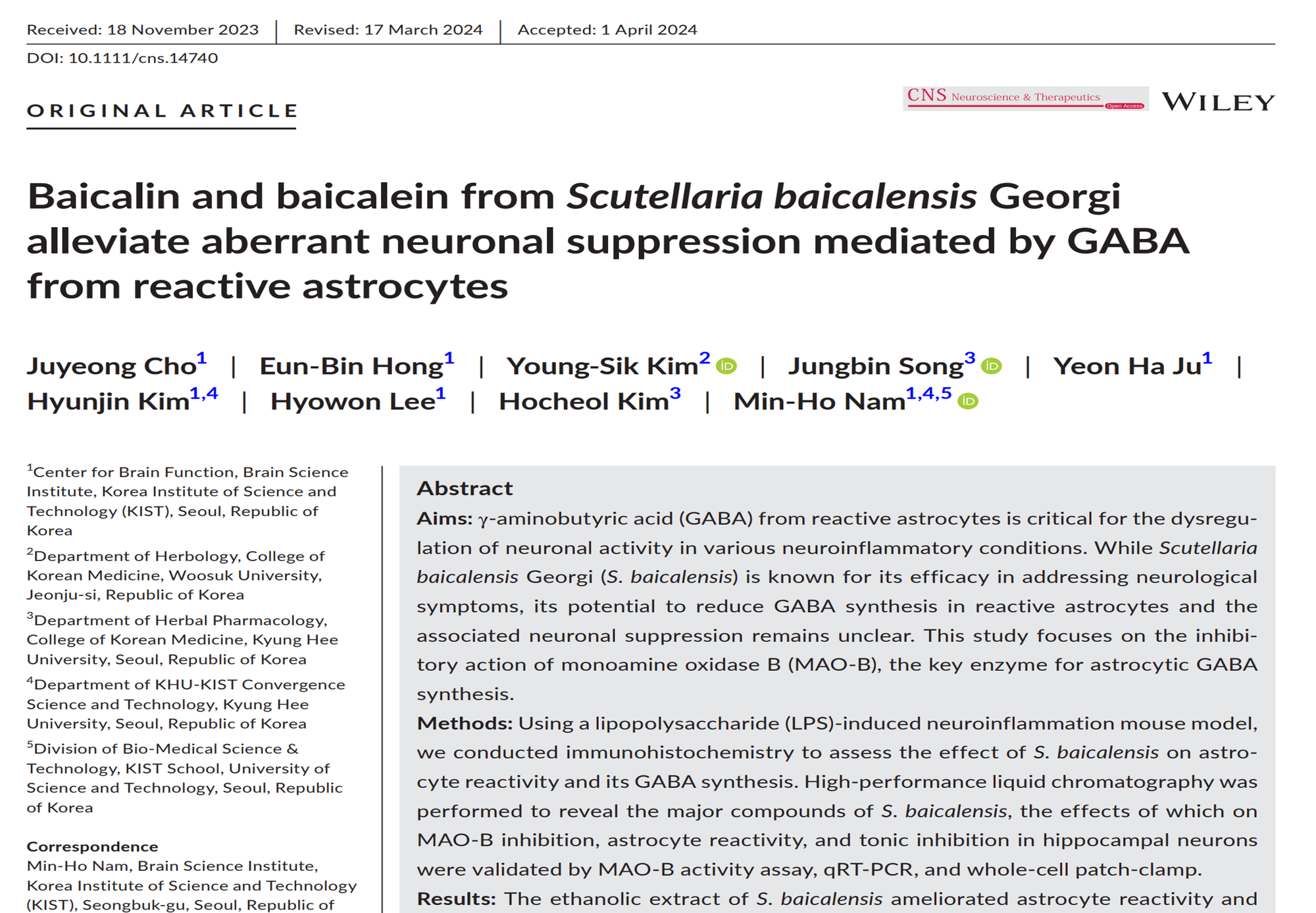 Our new paper is published on CNS Neuroscience & Therapeutics (IF = 5.5)!