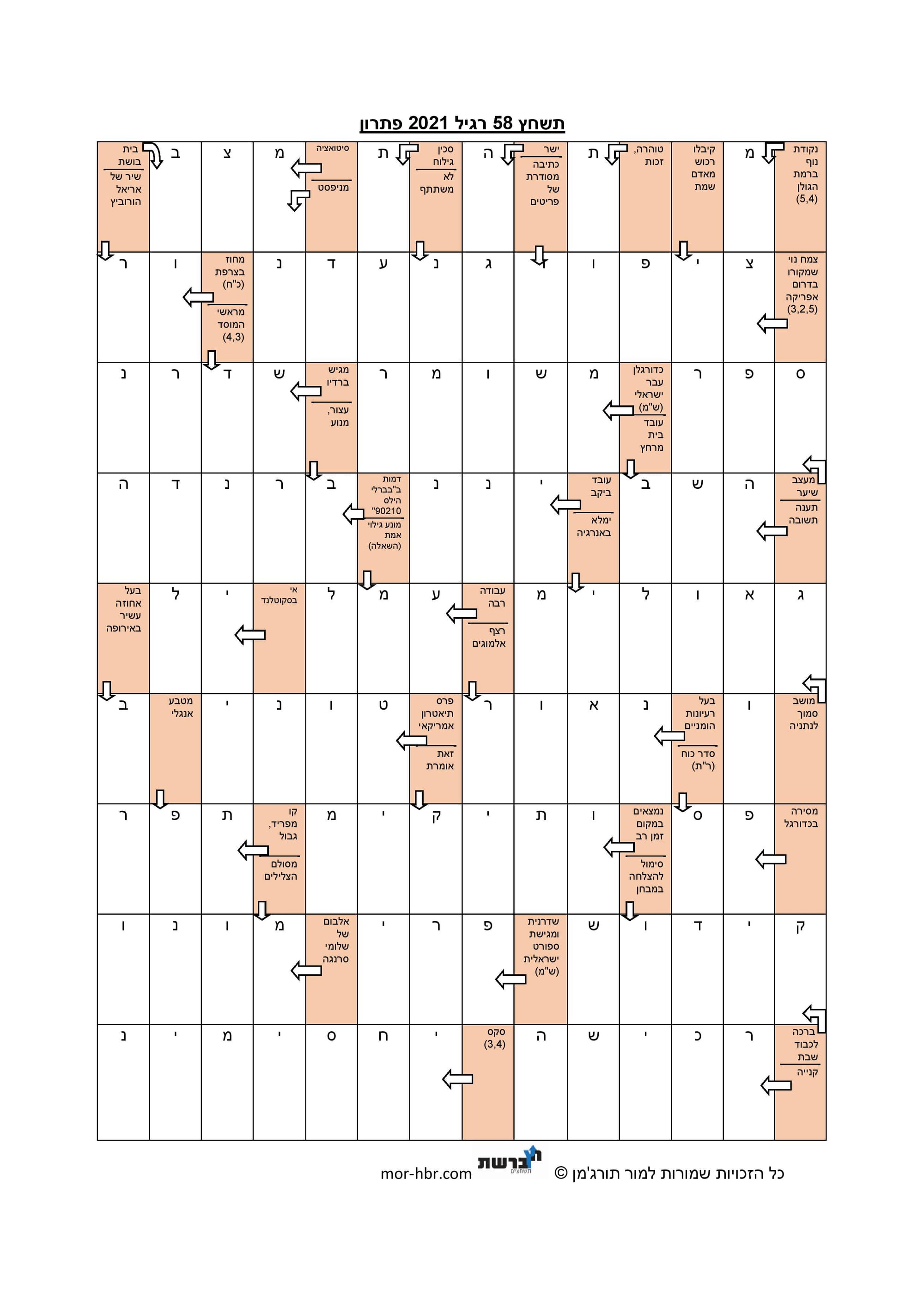 תשחץ 58 רגיל 2021 פתרון