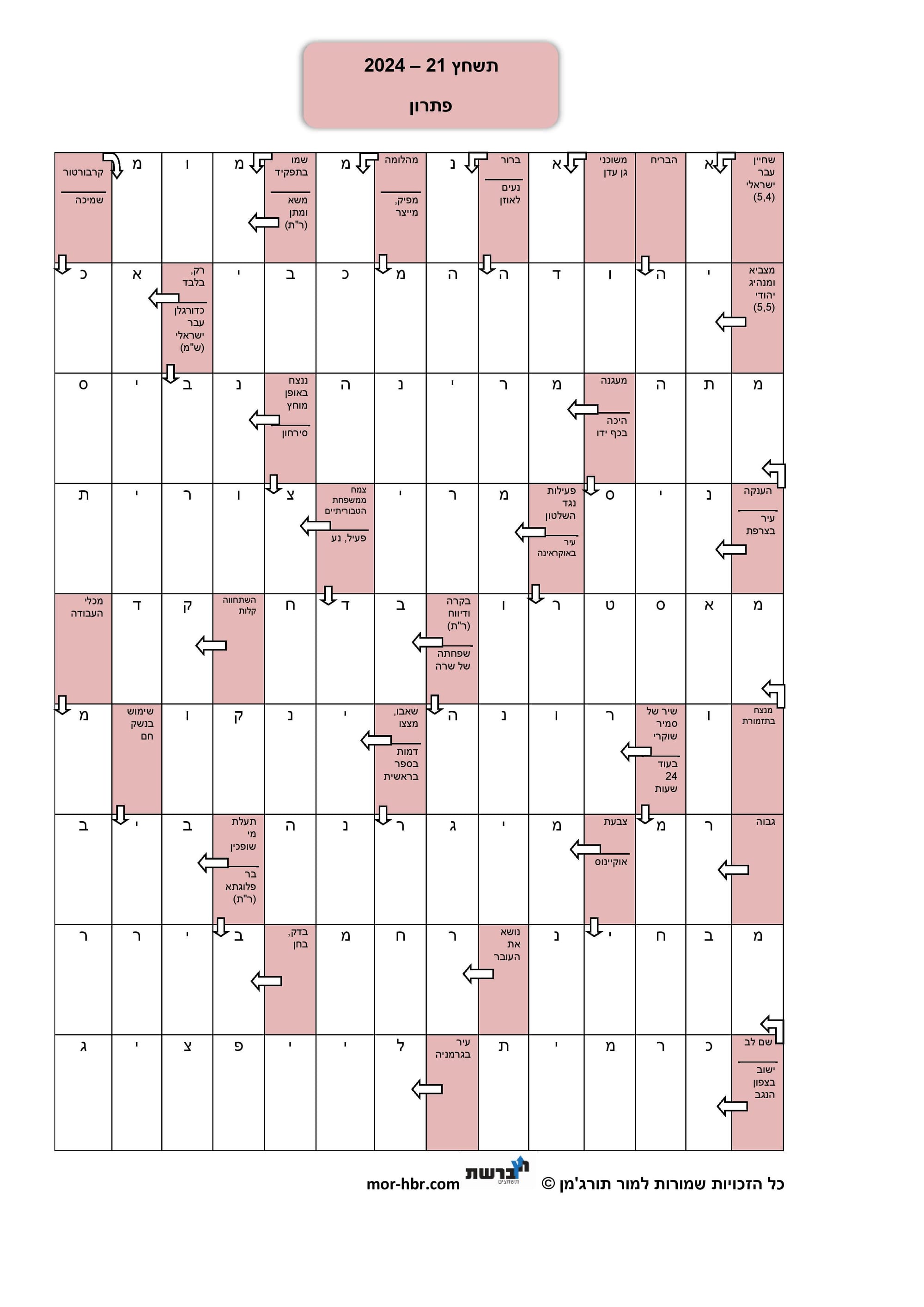 תשחץ 21 - 2024 - פתרון