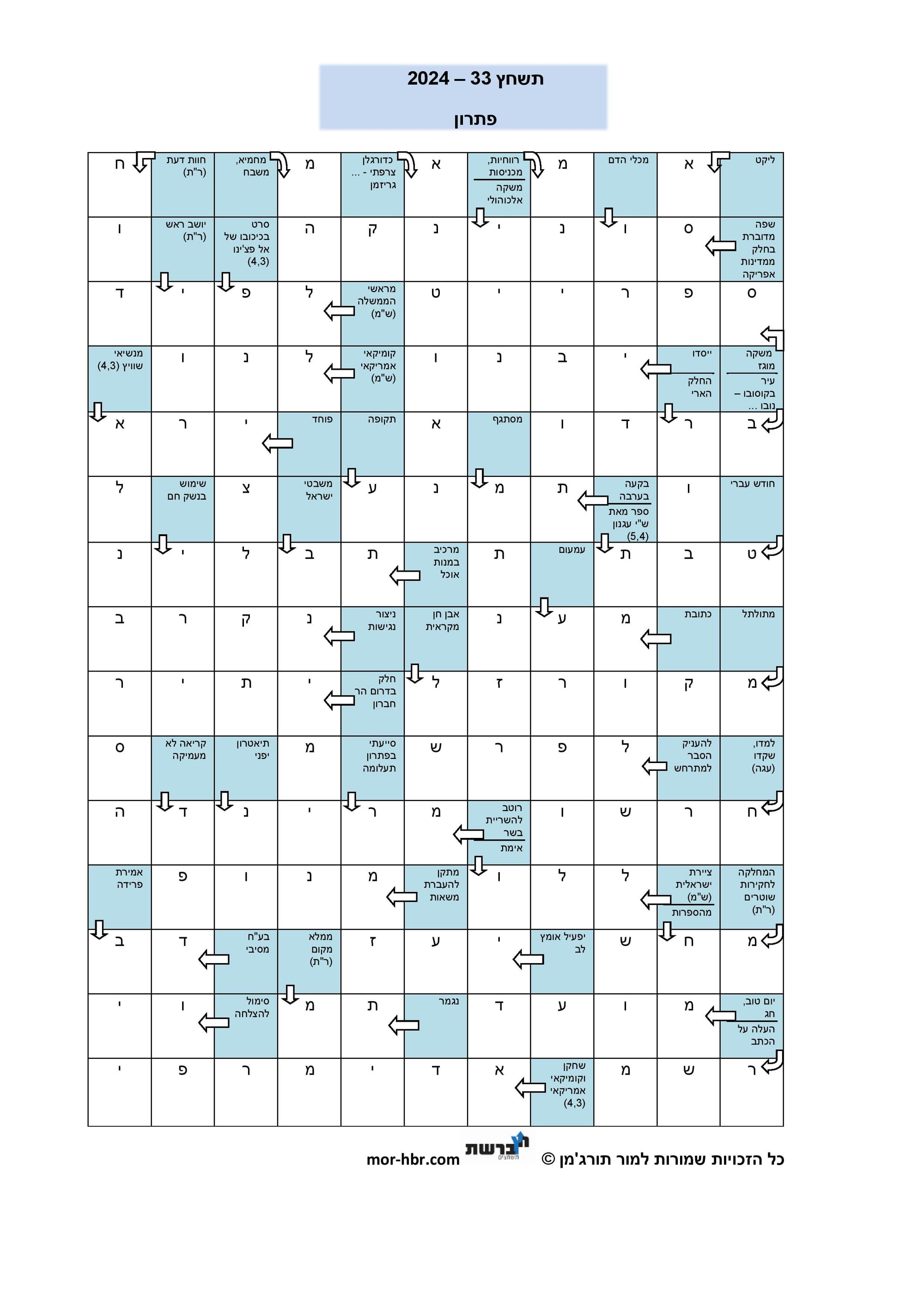 תשחץ 33 - 2024 - פתרון