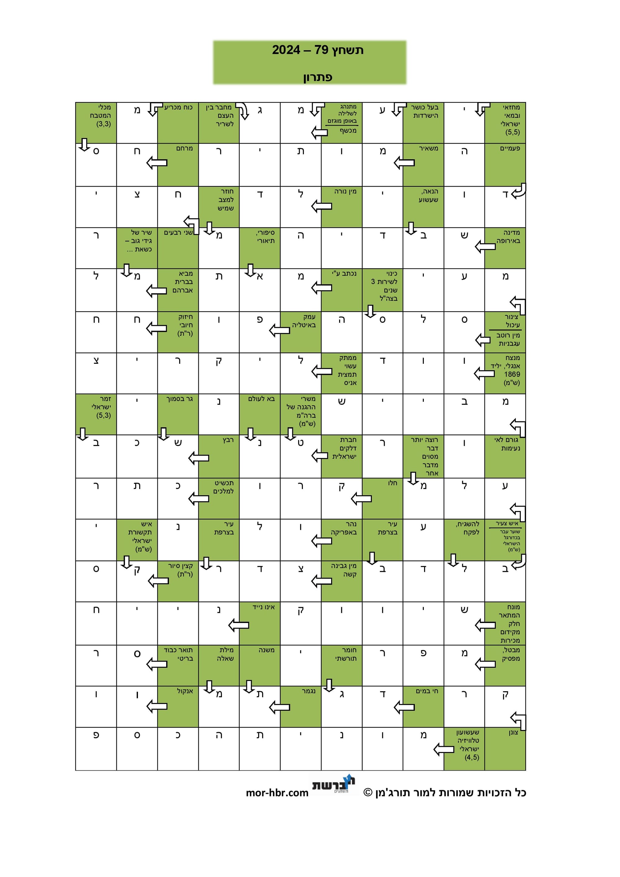 תשחץ 79 - 2024 - פתרון