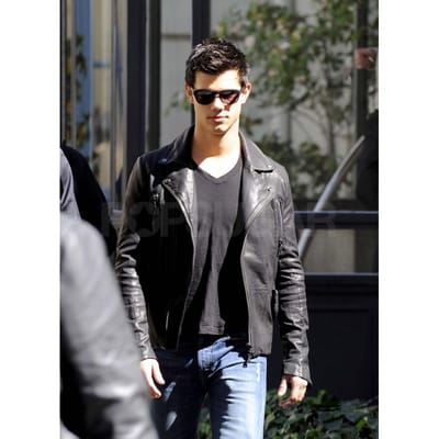 TAYLOR LAUTNER BIKER BLACK LEATHER JACKET image