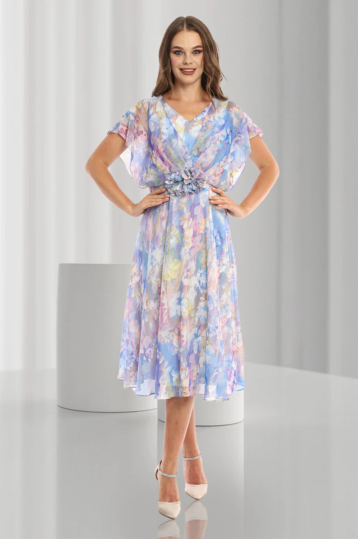 Lizabella Multicolour Floral Print V Neck Dress - Susie Marrocco