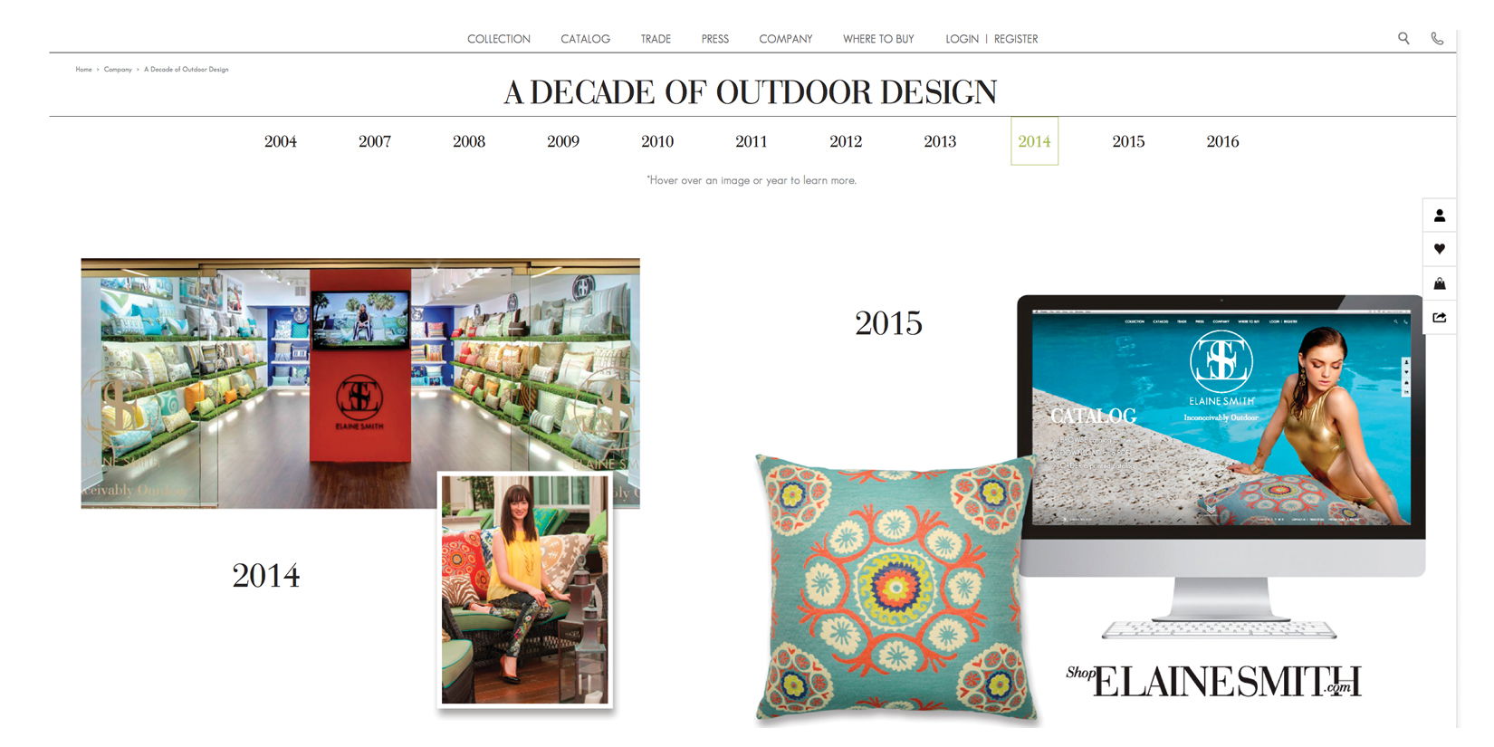 ELAINE SMITH OUTDOOR PILLOWS TRADE SHOW & WEBSITE
