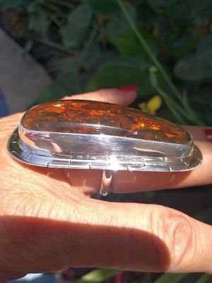 No.1 Amber Chiapas Mexico adjustable Ring 925 sterling silver