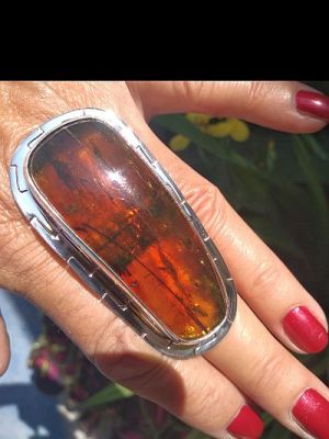 No.2 Amber Chiapas Mexico adjustable Ring 925 sterling silver