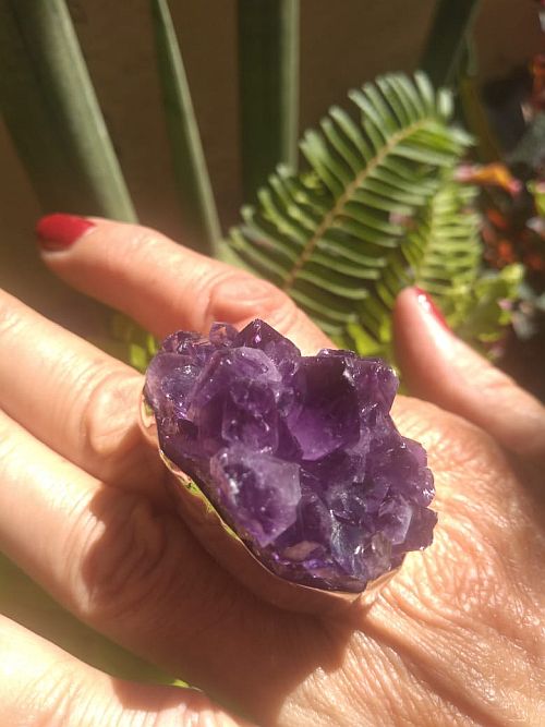 No.7 Amethyst Ring adjustable Urugay brass silver pladet $ 46.-