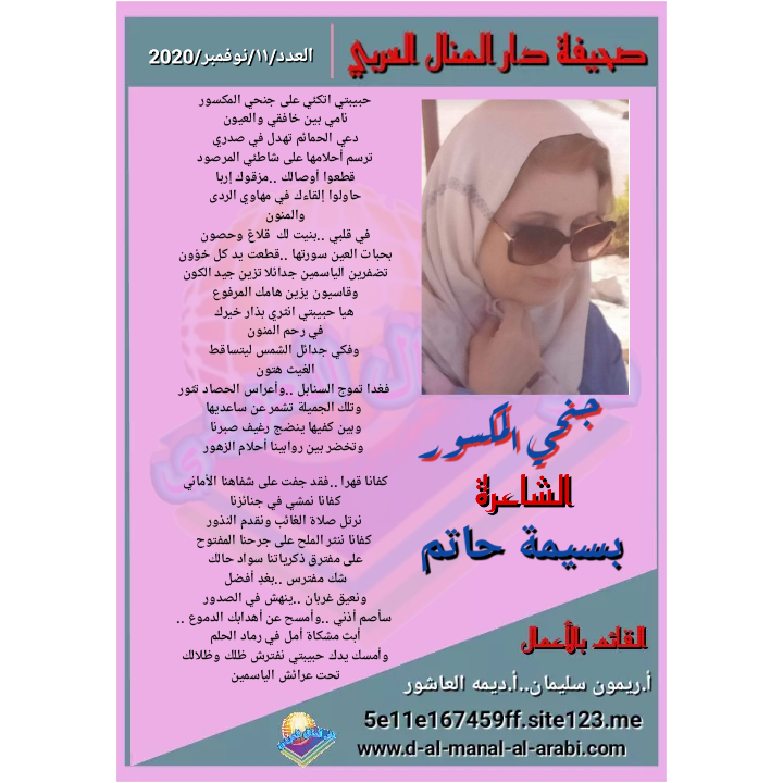 قصيدة ( جنحي المكسور ) بقلم الشاعرة : بسيمة حاتم