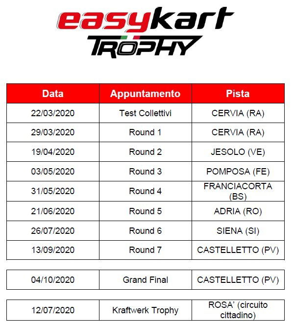 Calendario 2020 Easykart