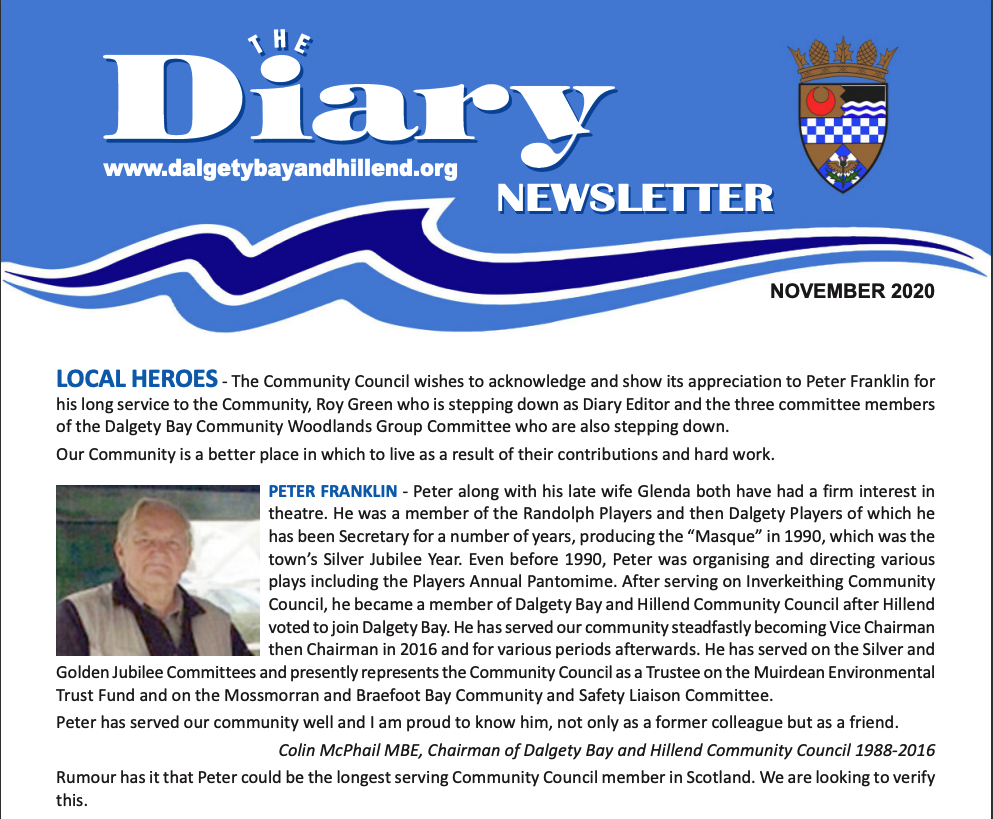 Diary Tribute to Peter Franklin's Service to the Community - November 2020