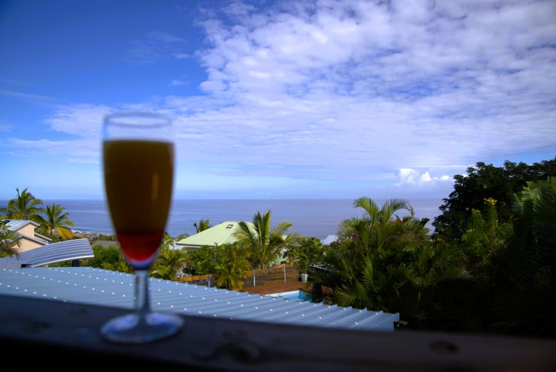 Le Bungalow de 46 m2 avec terrasse privé vue sur la mer, climatisé avec le wi-fi gratuit et comprenant une cuisine équipée, 1 chambre avec lit double, un séjour (2 couchages) écran plat, 1 salle de douche avec toilettes, une varangue de 20 m2.