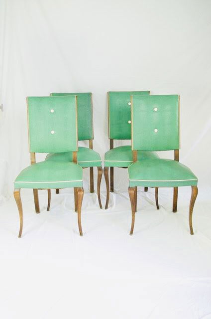 Mid Century Art Deco Green Leatherette Dining Chairs