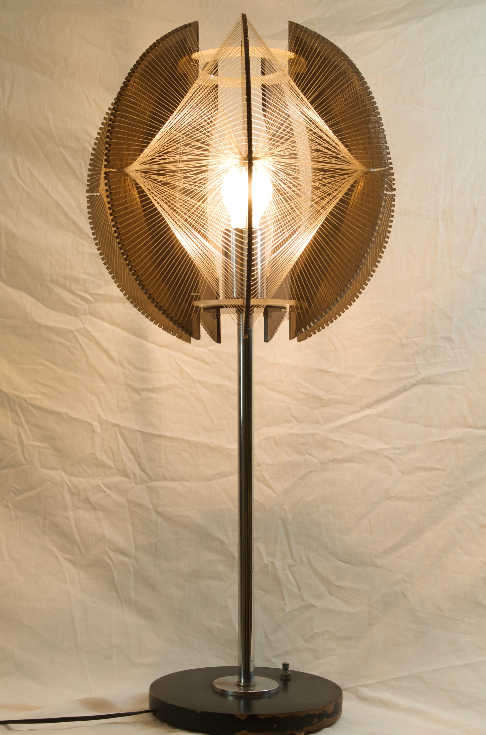 Paul Secon Smoked, Translucent, Acrylic lucite, Nylon cords weave Lamp