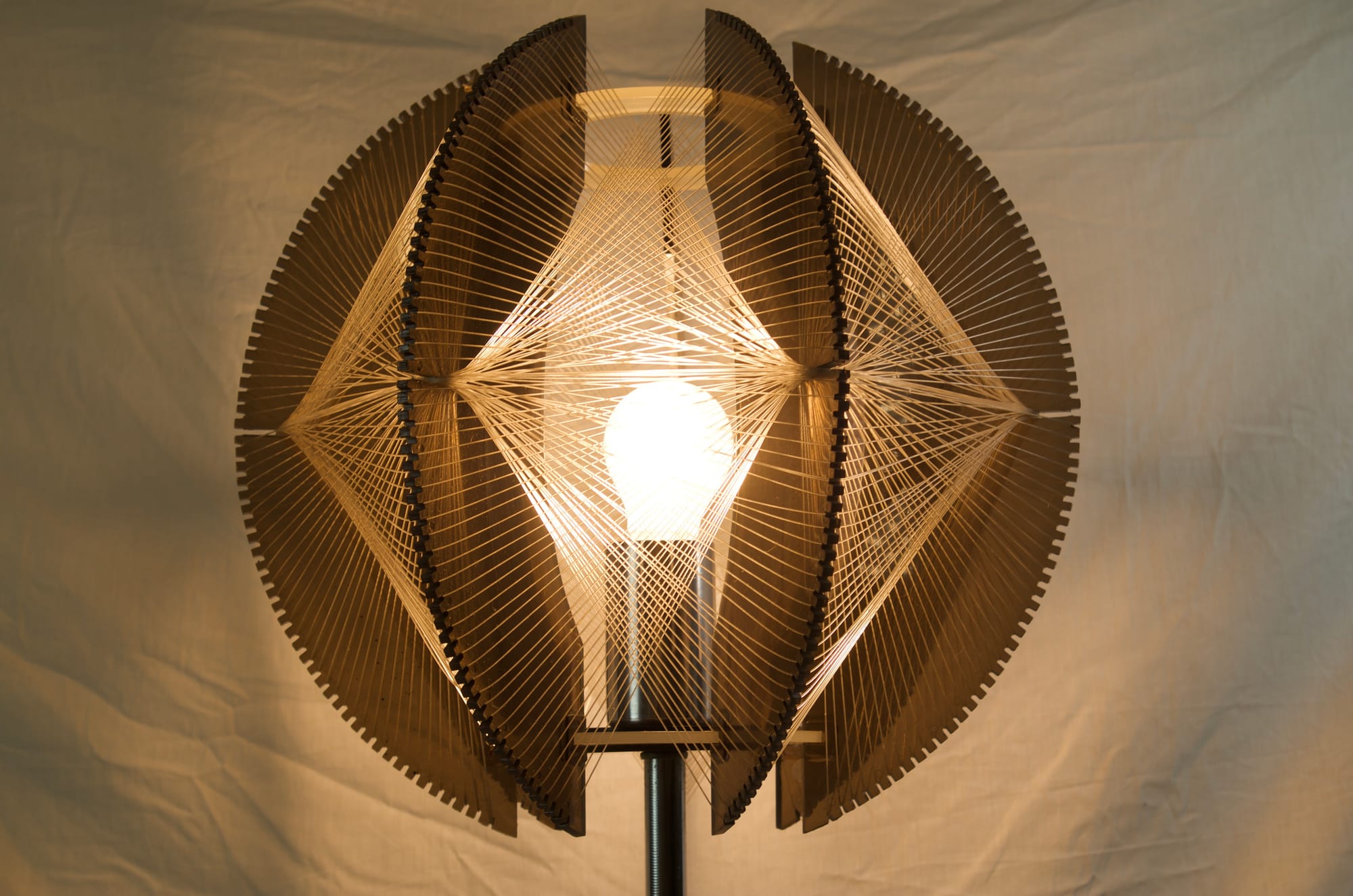 Paul Secon Smoked, Translucent, Acrylic lucite, Nylon cords weave Lamp