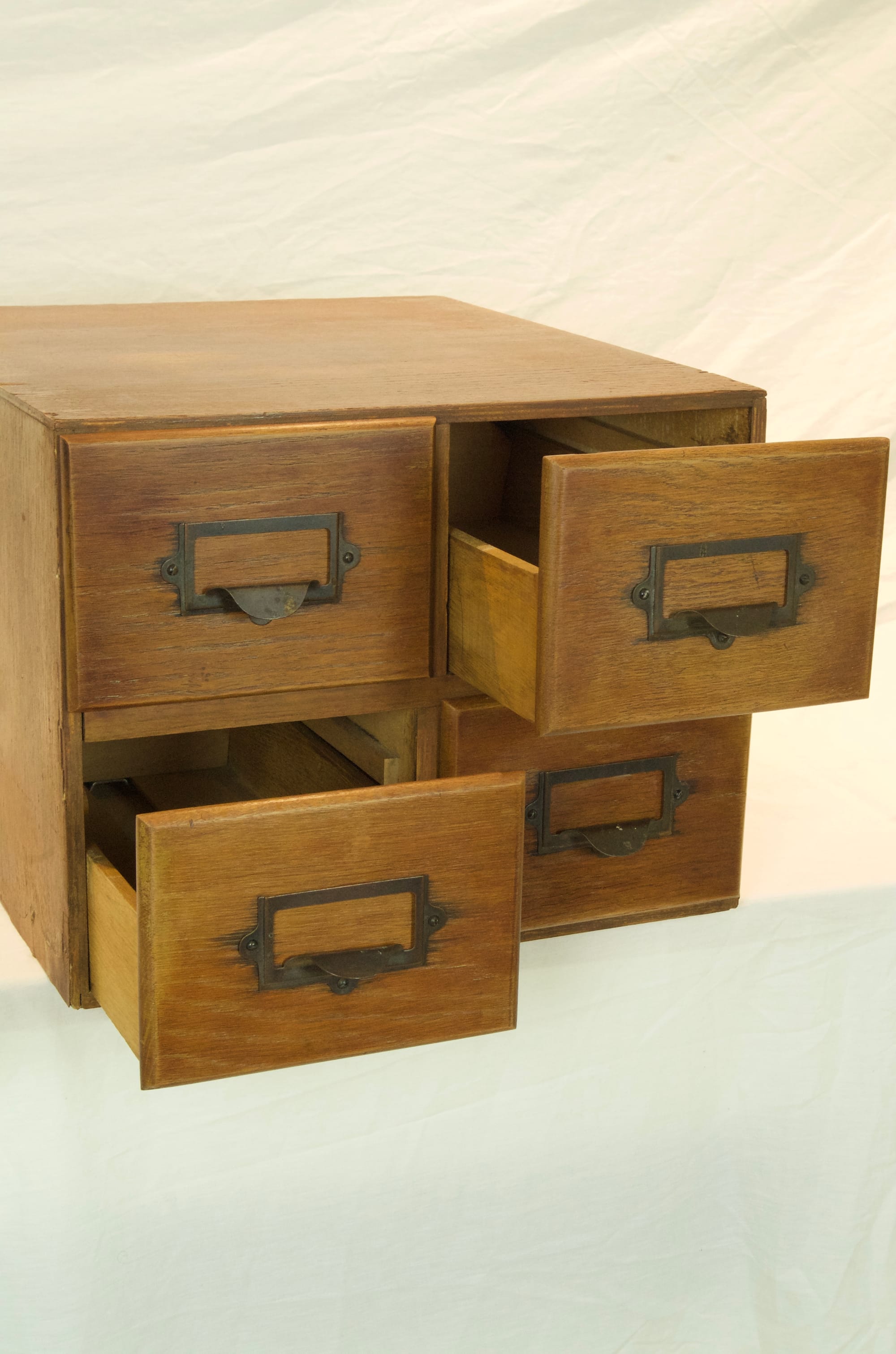 Vintage Wooden Drawer Index Card Filing Cabinet