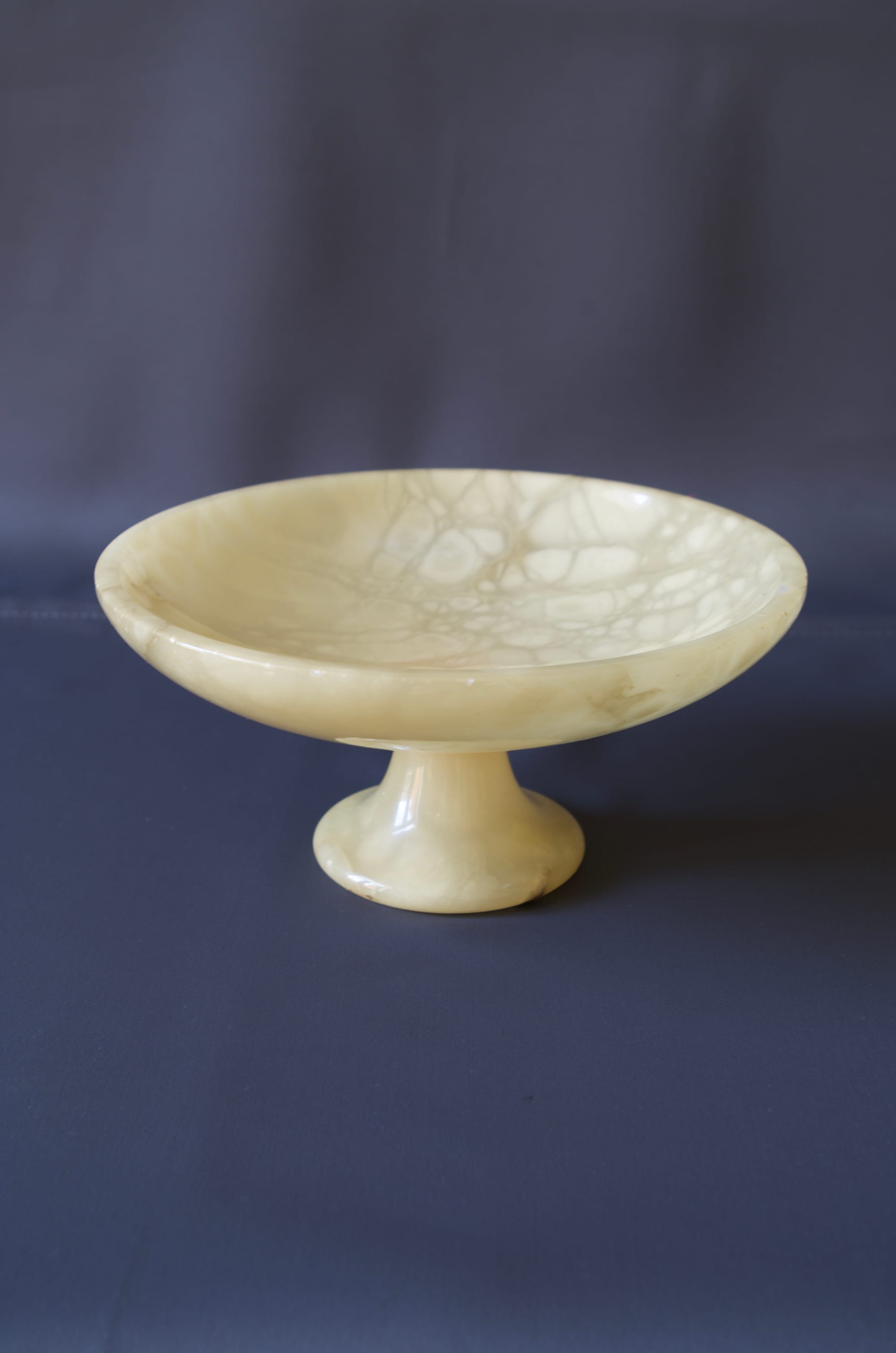 Vintage Alabaster Compote Caved Marble Pedestal Fruit Bowl