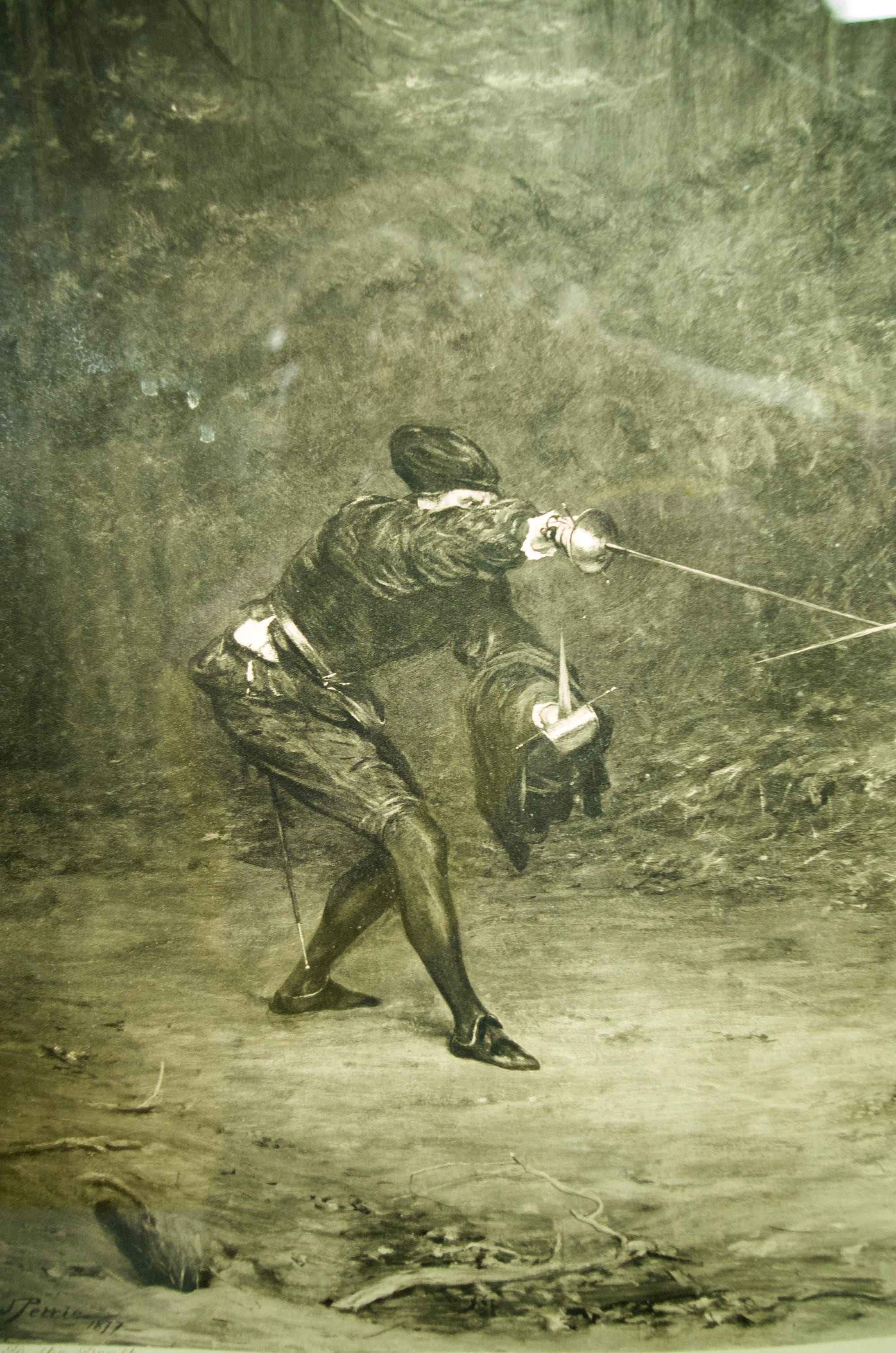 To The Death, A Sword and Dagger Fight Antique Print