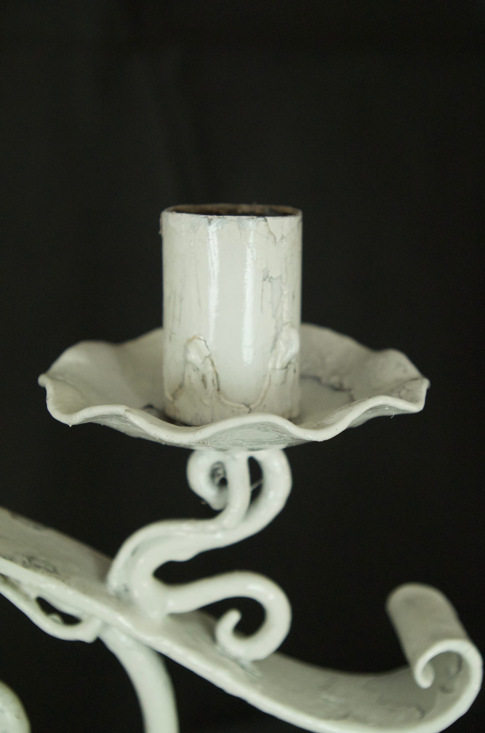 Antique heavy wrought iron scrolled candle floor standing lamp.
