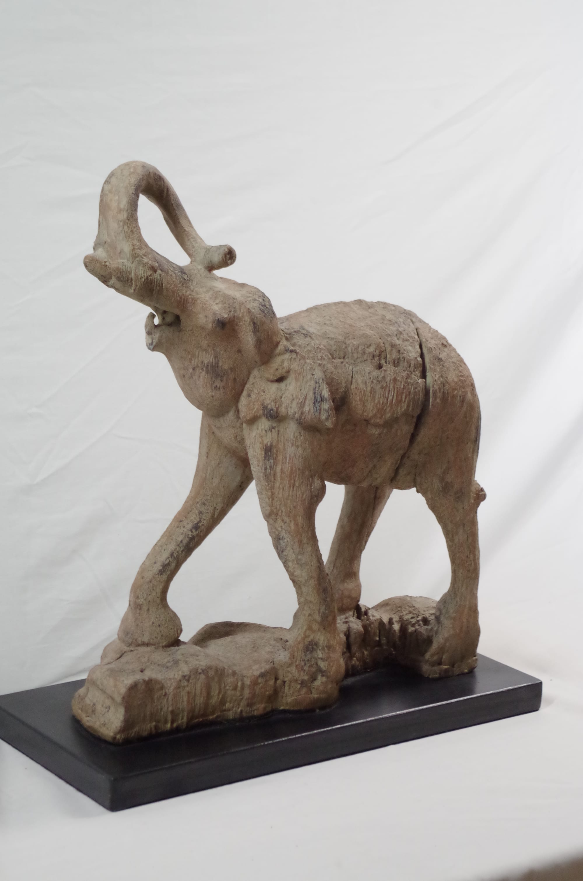 Elephant  Figurine Faux Carved Wood Resin