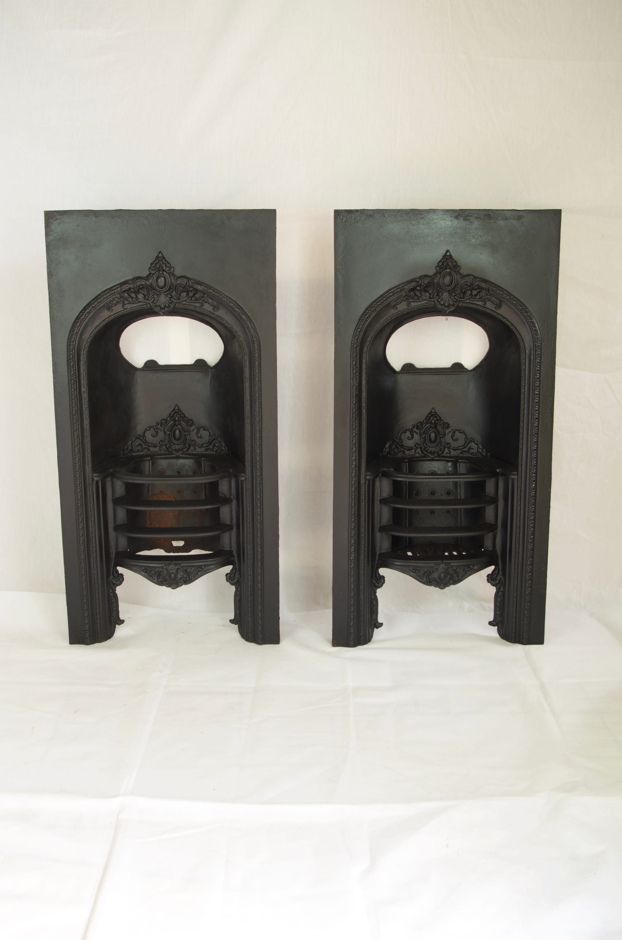 A Pair of Original vintage early Victorian Cast Iron Hob Grate Fire Insert.