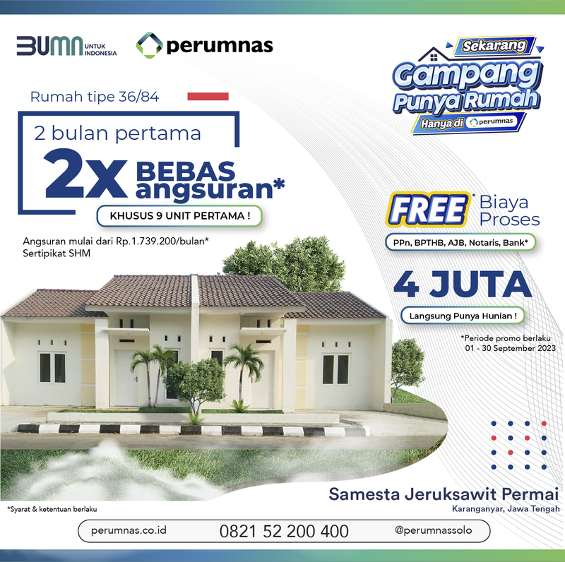 Rumah Tipe RS. 36/84 (FREE 2X ANGSURAN)