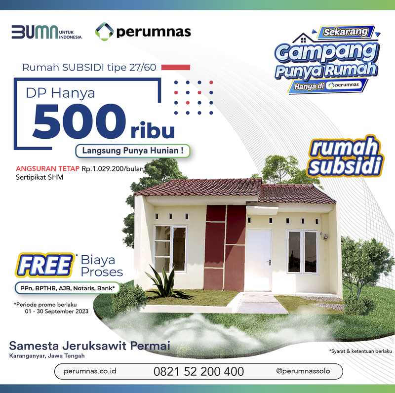 Rumah Tipe RST. 27/60 SUBSIDI
